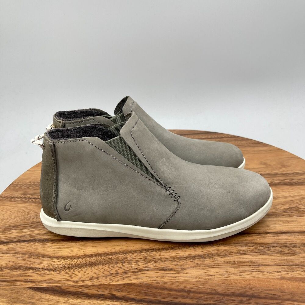 OluKai Hawai'iloa Manu Hope Shoes Womens Size 7.5 Dusty Olive Leather Booties